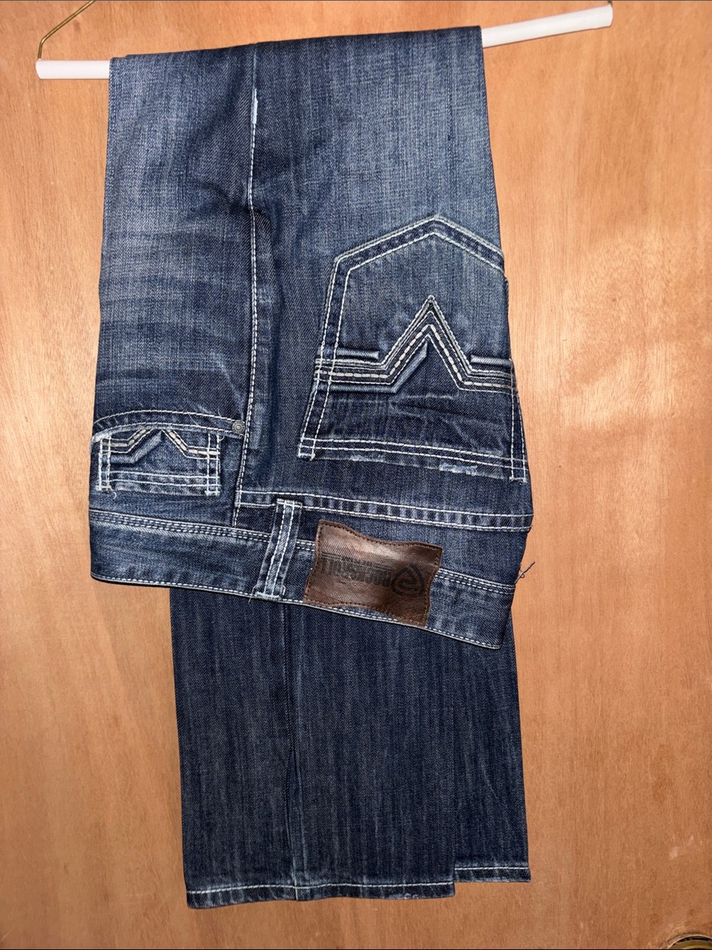 Men's Straight Jeans in Dark Blue with Embroidered Back Pocket